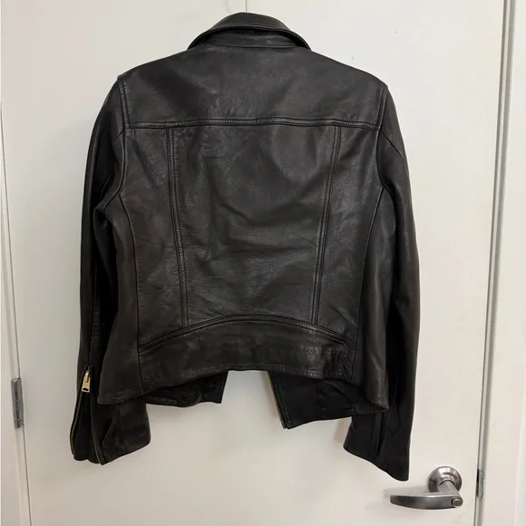 All Saints Black Leather Biker Jacket with Gold Hardware - Picture 2 of 5